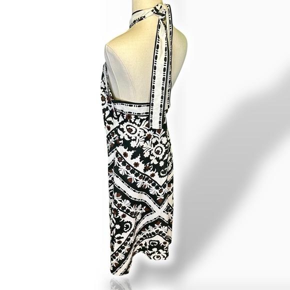 NWT Ann Taylor ‘Scarf Print Linen Blend Crossover Halter Dress’ in Black Size 2 - Picture 12 of 16